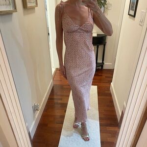 Princess Polly light pink floral satin dress with tie straps | size 2